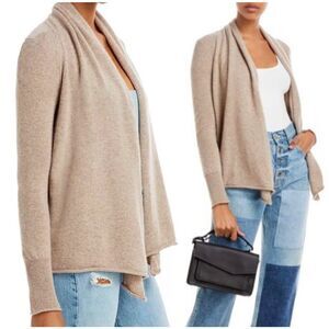 AQUA Cashmere Draped Open-Front Cashmere Cardigan in Wheat
